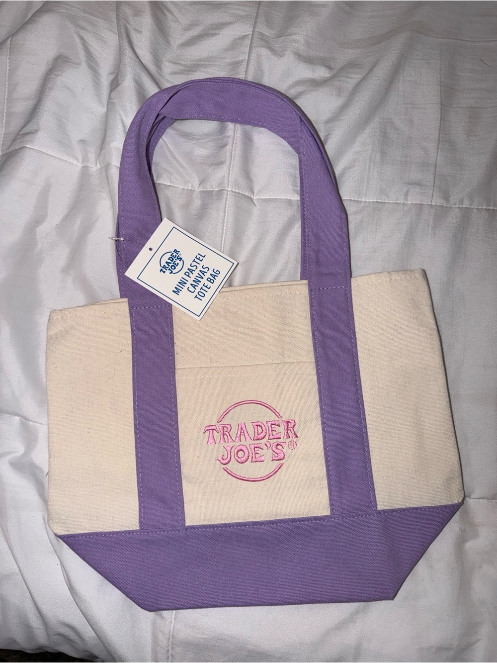 Trader Joe's Cream Tote with Lavender Trim